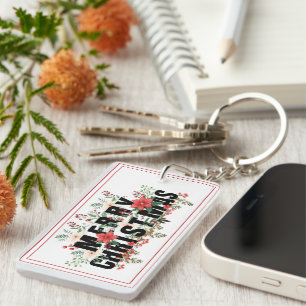 Elegante Black Typography Merry Christmas Deep Ev Key Ring