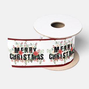 Elegante Black Typography Merry Christmas Satin Ribbon