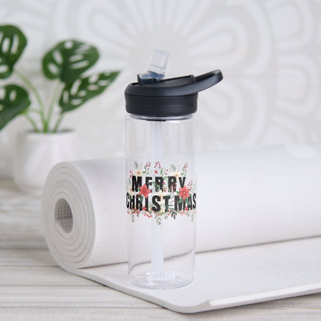 Elegante Black Typography Merry Christmas  Water Bottle (Yoga)