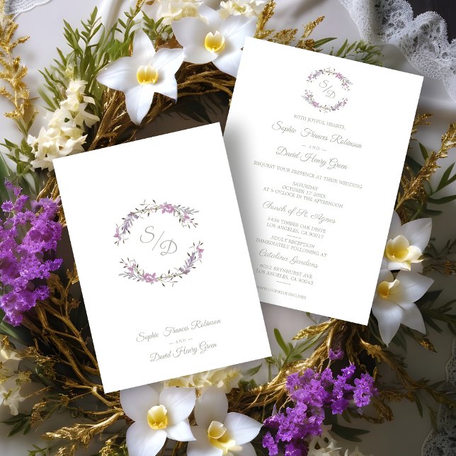 Elegante Boda Lilac Floral Garland Invitation (Sophisticated Elegant Lilac Floral Wedding Garland Invitation Card.)