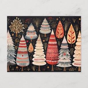Elegante bunte Weihnachtsbäume Nordic Stil Postcard