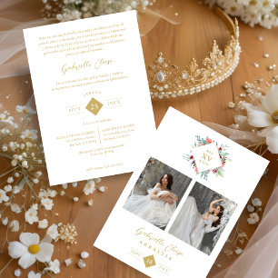 Elegante Español Forma Moderna De Diamante Floral Invitation