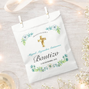 Elegante Flores y Cruz Para Niño Bautizo  Favour Bags