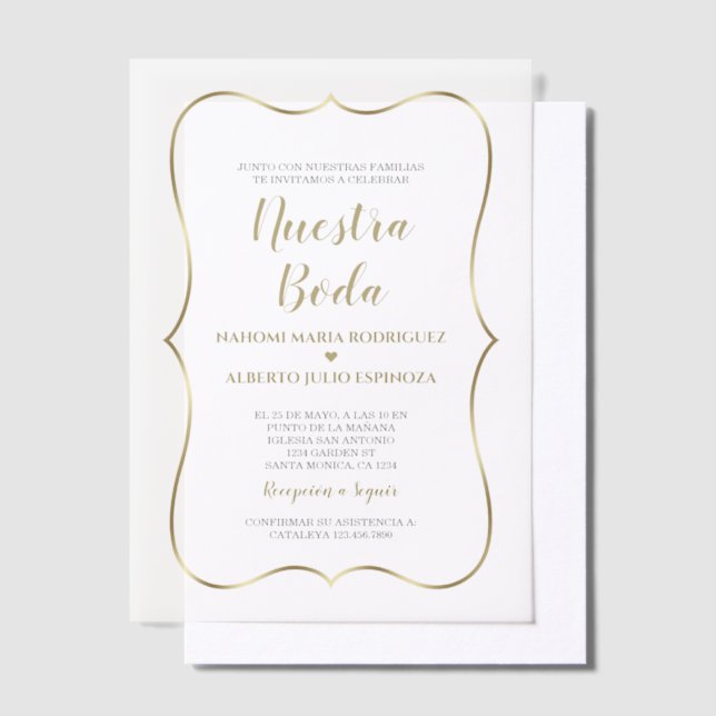 Elegante Gold Spanish Nuestra Boda Wedding  Vellum Invitations (Offset)