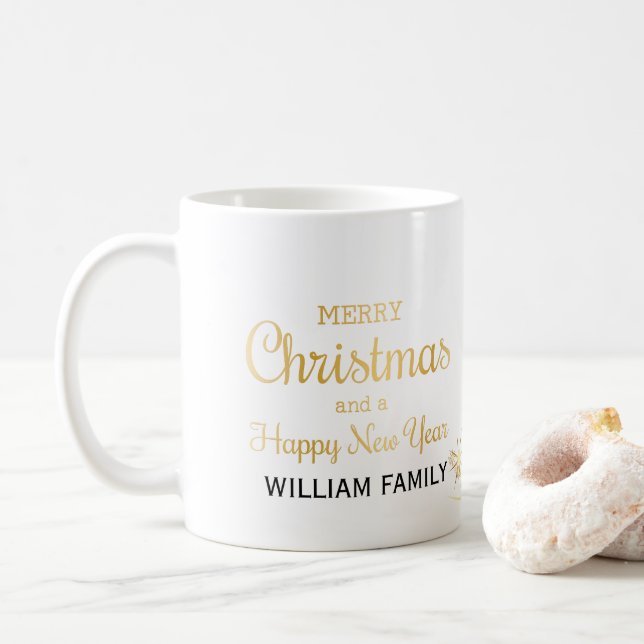 Elegante Gold Typography Merry Christmas  Coffee Mug (With Donut)