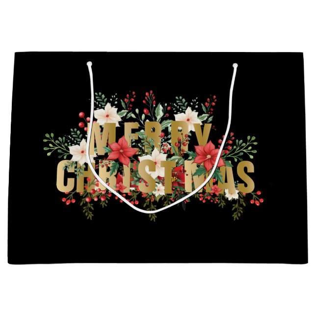 Elegante Gold Typography Merry Christmas  Large Gift Bag (Front)