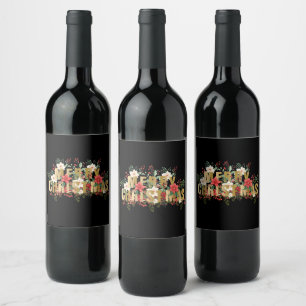 Elegante Gold Typography Merry Christmas  Wine Label