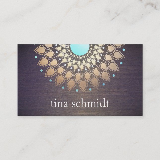 Elegante Goldfolie Verziert Blatt Mandala Holz Business Card (Front)