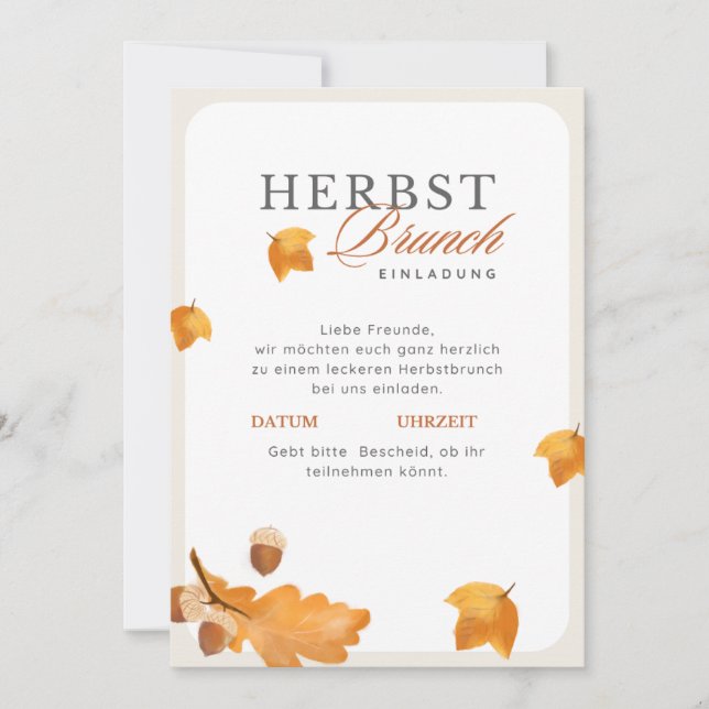Elegante Herbst Brunch Einladung  Creme & Orange  Invitation (Front)
