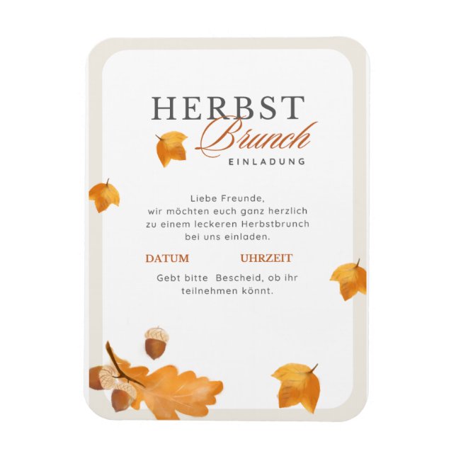 Elegante Herbst Brunch Einladung  Creme & Orange  Magnet (Vertical)