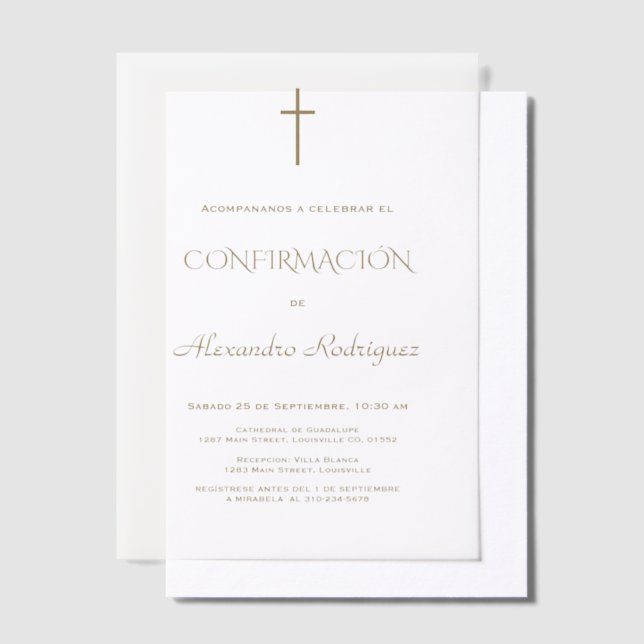 Elegante Invitacion De Bautizo Hija Girl Baptism Vellum Invitations (Offset)