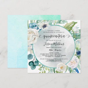 Elegante Invitación de Quinceañera Aqua Turquesa I Invitation