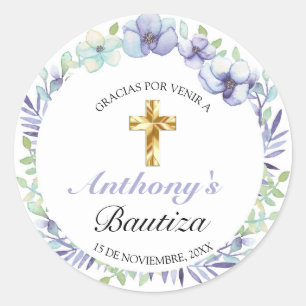 Elegante Lavanda Cruz De Oro Bautizo Bebé Classic Round Sticker