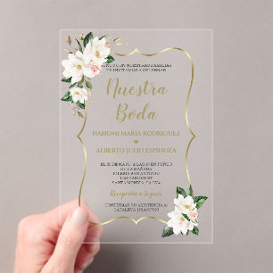 Elegante Magnolia Gold Spanish Nuestra Boda  Acrylic Invitations