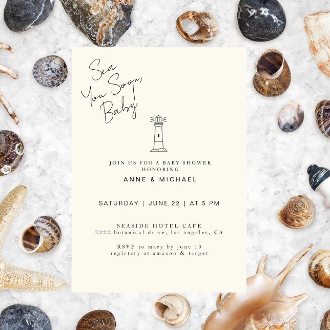 Elegante Moda Océano Baby Shower Mar Pronto Bebé Invitation (Creator Uploaded)