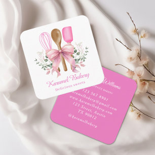 Elegante panadería con utensilios de arco rosado square business card