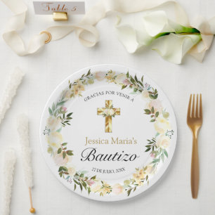 Elegante Pastel Bautizo Amarillo Bebé  Paper Plate