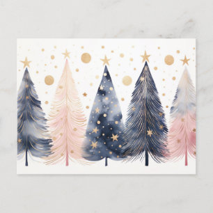 Elegante pinke und blaue abstrakte Weihnachtsbäume Postcard
