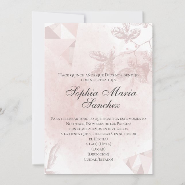 Elegante rosa oro rosa floral español fraseología invitation (Front)