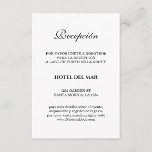 Elegante Spanish Bianco Y Negro Boda Details Enclosure Card