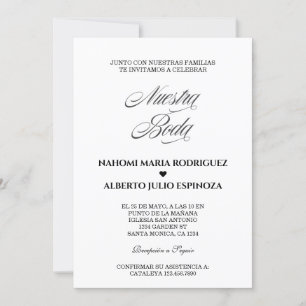Elegante Spanish Bianco Y Negro Nuestra Boda Invitation