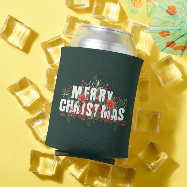 Elegante White Typography Merry Christmas  Can Cooler (In Situ Summer)