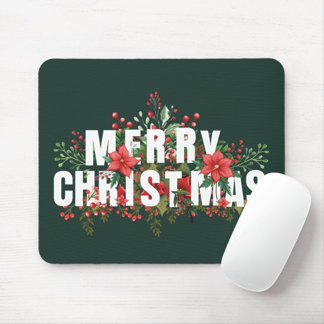 Elegante White Typography Merry Christmas  Mouse Mat (With Mouse)