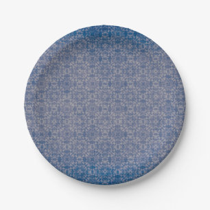 elegantes blaues vintage Muster, hell dunkles blau Paper Plate