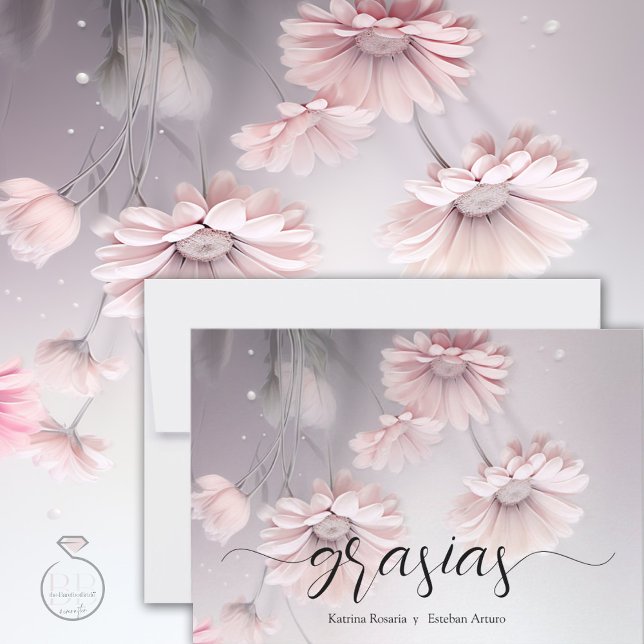 Elegantes flores de margarita rosa 2 thank you card (Creator Uploaded)