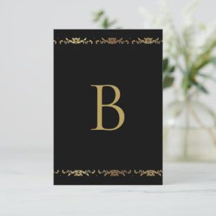 ElegantGold Monogram Damask Thank You Card