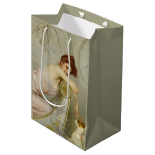 Elegantly Beautiful Lady Petting Her Puppy Dog Medium Gift Bag