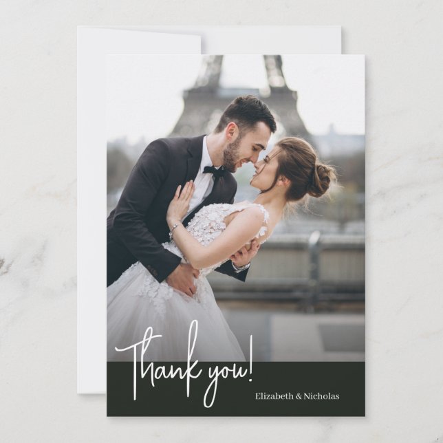 Elegantly Chic Jet Black Wedding Thank You Card (Front)