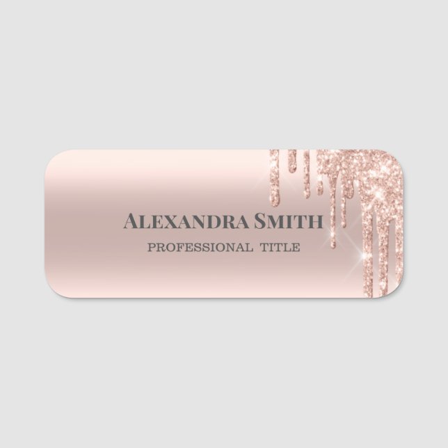 Elegantly chic ombre golden pink drips name tag (Front)