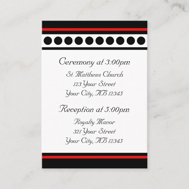 Elegantly Dotted Red Accent Guest Info Cards (Front)