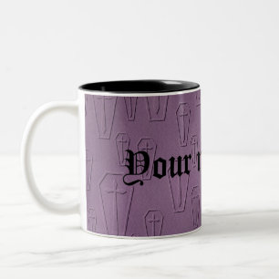 Elegantly embossed gothic coffins in purple Two-Tone coffee mug