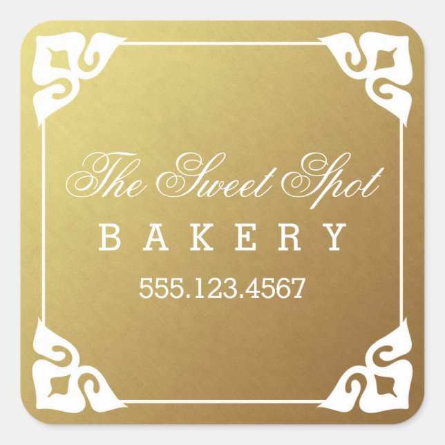 Elegantly Framed Faux Gold Foil Business Stickers (Front)