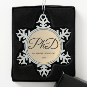 Elegantly Gold Name PhD Graduation Snowflake Pewte Snowflake Pewter Christmas Ornament
