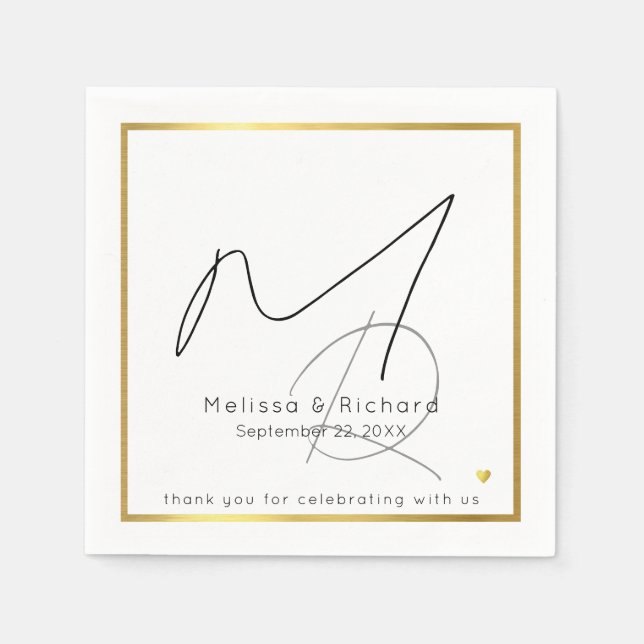 Elegantly Monogrammed Chic Wedding  Napkin (Front)