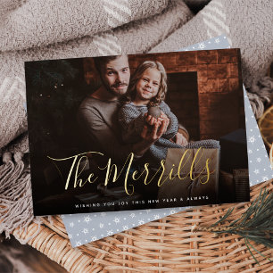 Elegantly Penned   Happy New Year Photo Foil Holiday Card