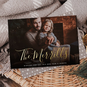 Elegantly Penned   Happy New Year Photo Foil Holiday Card