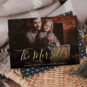 Elegantly Penned   Happy New Year Photo Foil Holiday Card