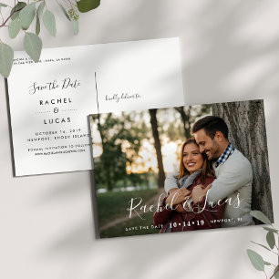 Elegantly Penned Photo Save the Date Announcement Postcard