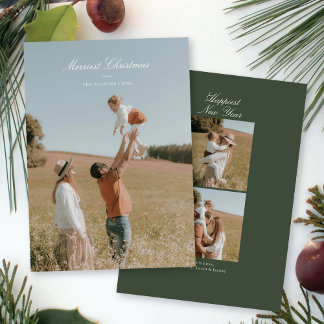 Elegantly Scripted Merry Christmas Family Photo Holiday Card
