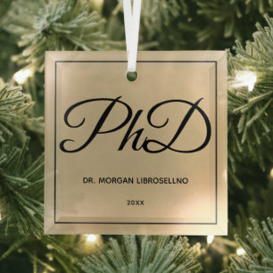 Elegantly Simple Gold Name PhD Graduation Glass Tree Decoration