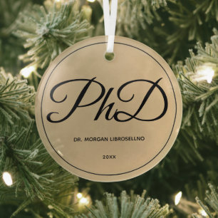 Elegantly Simple Gold PhD Graduation Glass Tree Decoration