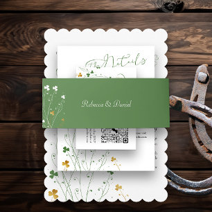 Elegantly Simple Irish Shamrock Green Gold Wedding Invitation Belly Band