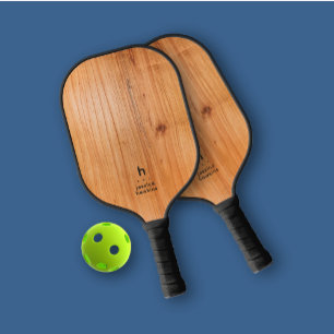 Elegantly Simple Monogram Golden Wood Personal Pickleball Paddle