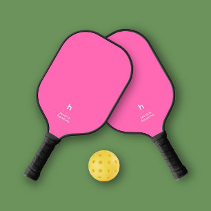 Elegantly Simple Monogram Hot Pink Personal Pickleball Paddle