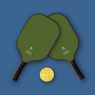 Elegantly Simple Monogram Olive Green Personal Pickleball Paddle