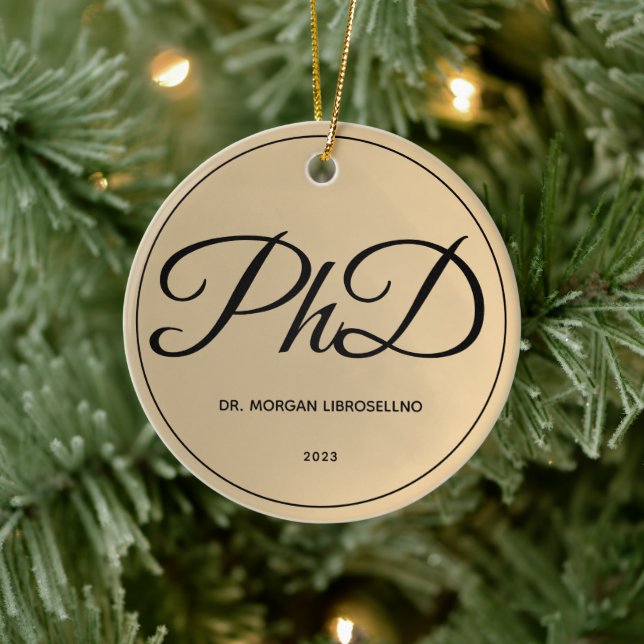 Elegantly Simple Name Gold PhD Graduation Ceramic Tree Decoration (Tree)